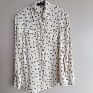 Derek Lam 10 Crosby 100% Silk Cream Blouse with Black Yarn-Spot Print Size XS
